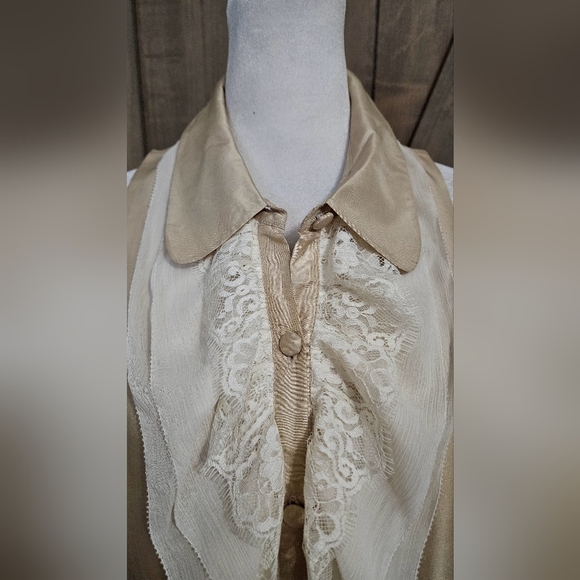 TWELVE by TWELVE 100% Silk Ruffle Front Button Up Collared Dress.Cream/white. M - Picture 7 of 13
